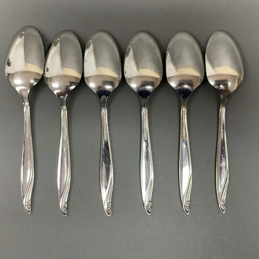 Wm. A. Rogers Oneida Surf Club Stainless Oval Soup Spoons Lot of 6‎